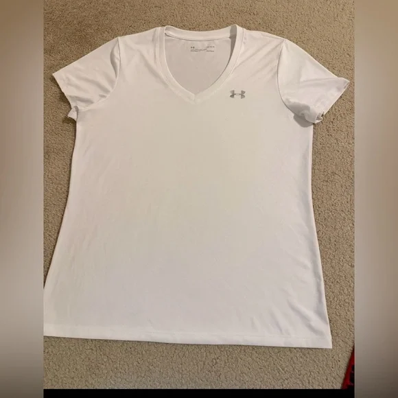 Under armour Women's White Short Sleeve V-Neck Tee - Picture 3 of 5